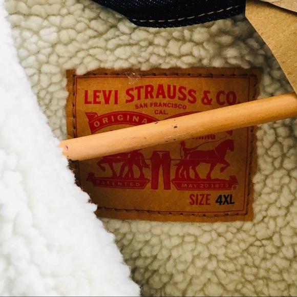 LEVI’s dark wash denim Sherpa trucker jacket 4x 5x - Picture 7 of 7